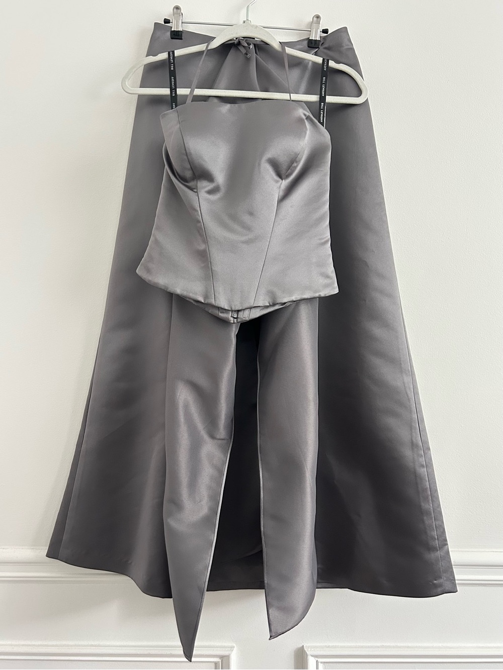 Bill Levkoff 3 Piece Wedding Guest Formal Gown Set in Grey / Silver size 10